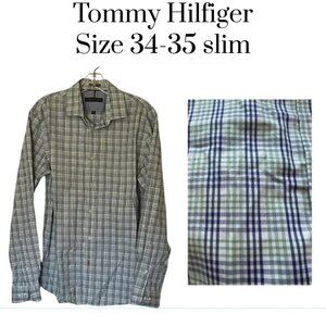 EUC Tommy Hilfiger men’s long sleeve button down plaid shirt size 34-35 Slim fit